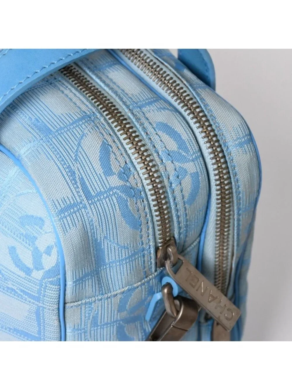 Chanel New Travel Line 2-Way Bag CC Logo Nylon Leather Blue